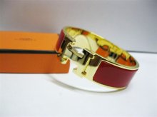 Hermes Red Enamel Clic H Bracelet Narrow Width (18mm) In Gold